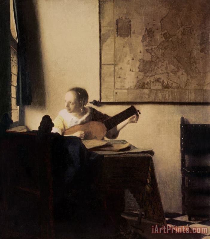 Woman with a Lute painting - Jan Vermeer Woman with a Lute Art Print