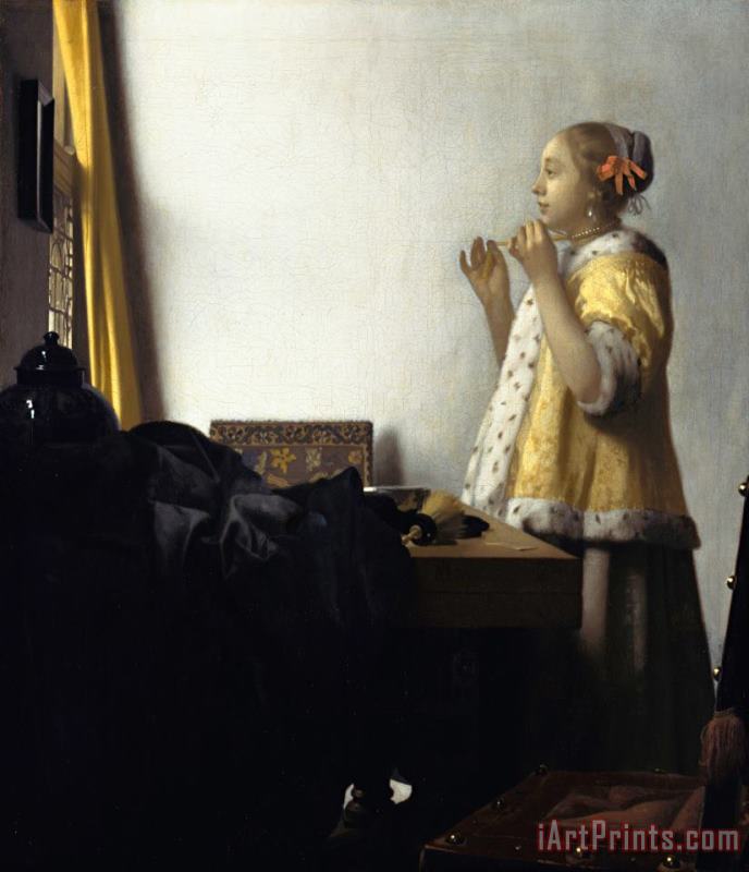 Young Woman with a Pearl Necklace painting - Jan Vermeer van Delft Young Woman with a Pearl Necklace Art Print