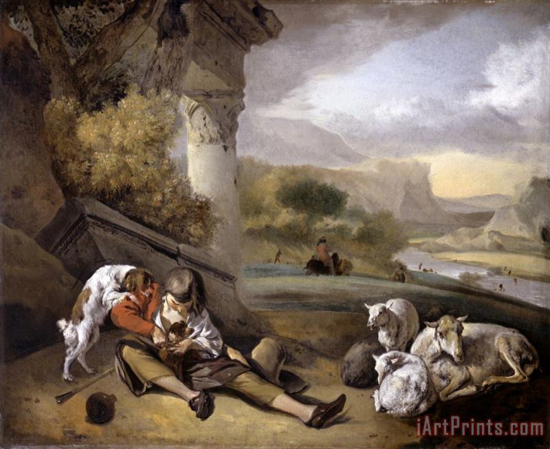 Jan Weenix Landscape with Shepherd Boy Art Painting