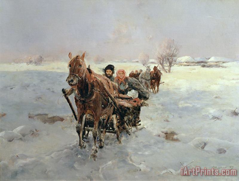 Sleighs in a Winter Landscape painting - Janina Konarsky Sleighs in a Winter Landscape Art Print