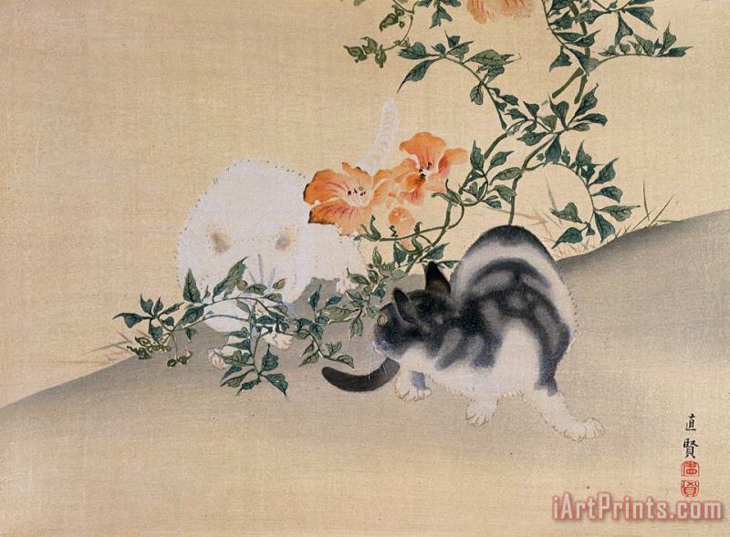 Japanese School Two Cats Art Painting