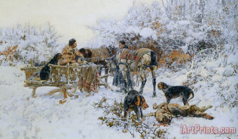A Winter Hunt painting - Jaroslav Fr. Julius Vesin A Winter Hunt Art Print