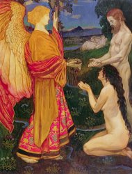 JBL Shaw The Angel offering the fruits of the Garden of Eden to Adam and Eve painting