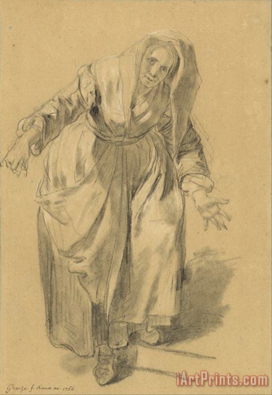 Jean-Baptiste Greuze  Old Woman with Arms Outstretched (study for The Neapolitan Gesture) Art Print