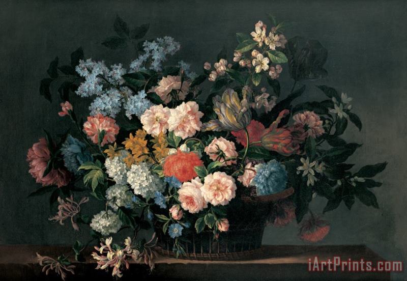 Jean-Baptiste Monnoyer Still life with basket of flowers Art Print