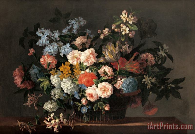 Jean-Baptiste Monnoyer Still Life with Basket of Flowers Art Painting