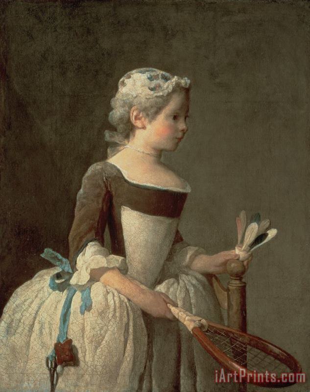 Girl with Racket and Shuttlecock painting - Jean-Baptiste Simeon Chardin Girl with Racket and Shuttlecock Art Print