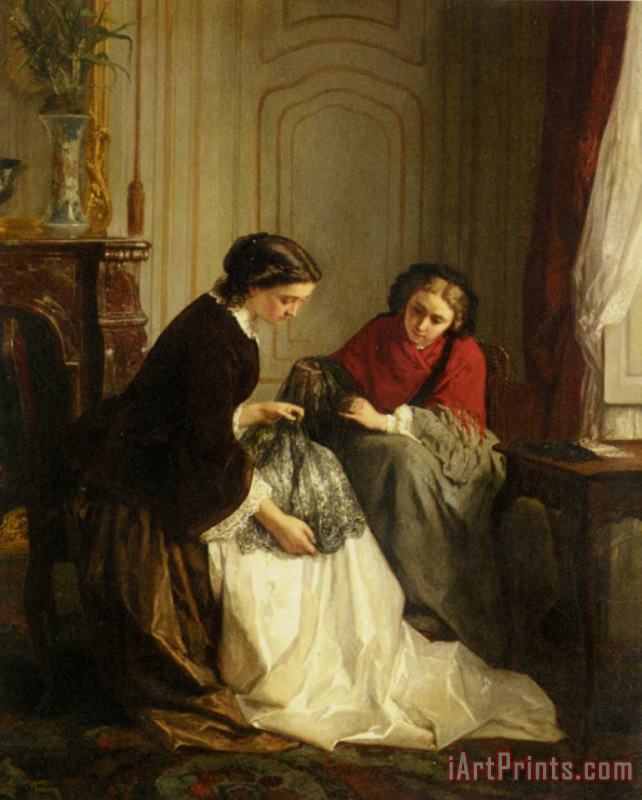 The Lace Makers painting - Jean-baptiste Trayer The Lace Makers Art Print