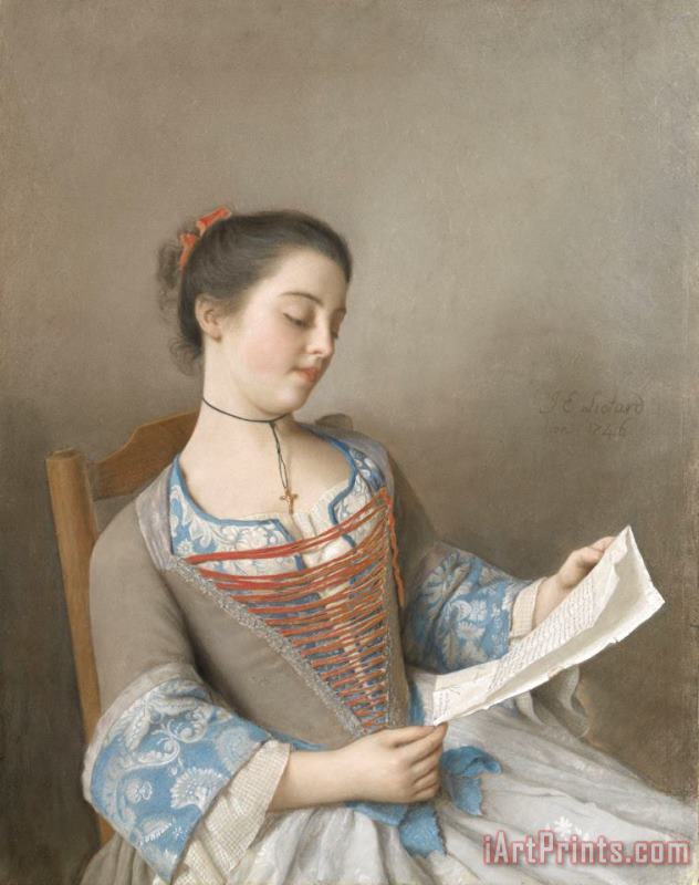 Jean-Etienne Liotard 'la Liseuse' (marianne Lavergne, Een Nicht Van De Kunstenaar, in Lyonese Plattelandskleding) Art Painting