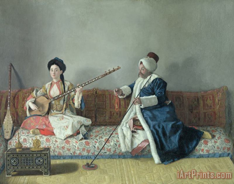 Jean-Etienne Liotard Monsieur Levett and Mademoiselle Helene Glavany in Turkish Costumes Art Painting