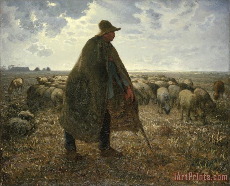 Shepherd Tending His Flock painting - Jean-Francois Millet Shepherd Tending His Flock Art Print