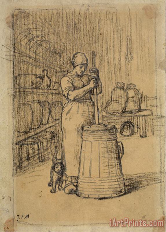 Jean-Francois Millet Study for Woman Churning Butter Art Painting