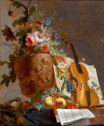Jean-Jacques Bachelier Still Life with Flowers And a Violin painting