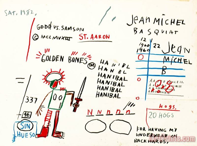 Jean-michel Basquiat Golden Bones Art Painting
