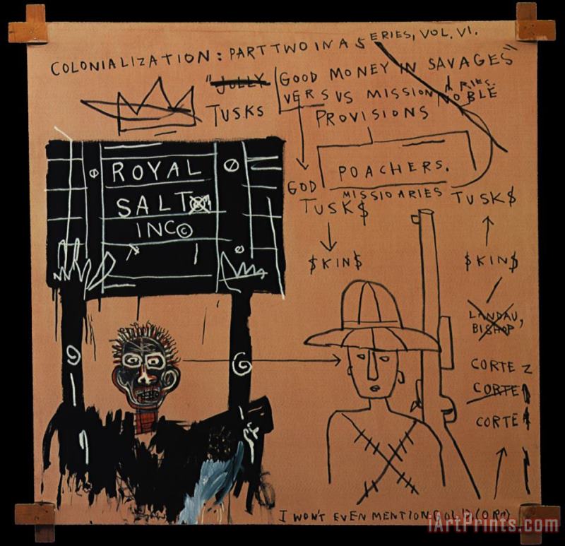 Jean-michel Basquiat Native Carrying Some Guns Bibles Amorites on Safari Art Painting