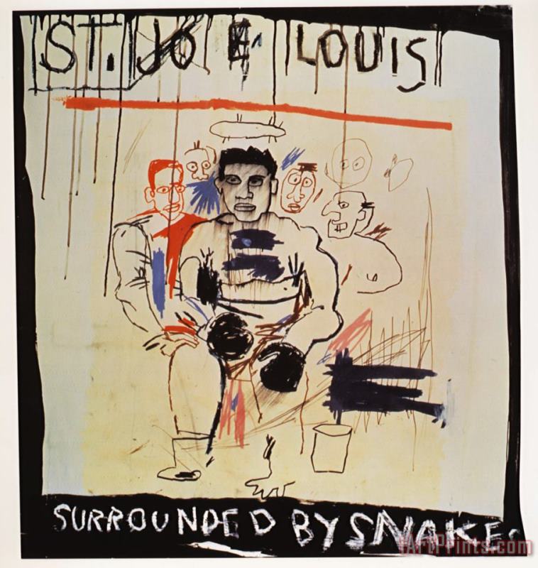 Jean-michel Basquiat St Joe Louis Surrounded Snake Art Painting