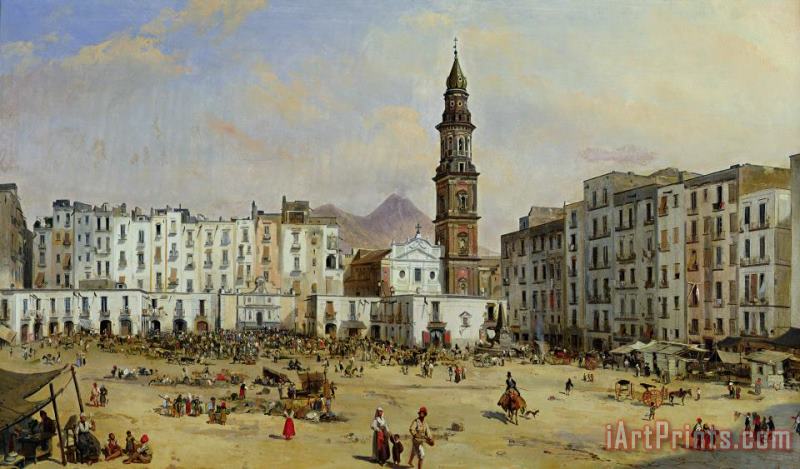 Jean Auguste Bard Piazza Mazaniello in Naples Art Print