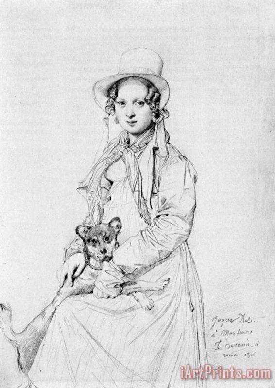 Jean Auguste Dominique Ingres Mademoiselle Henriette Ursule Claire, Maybe Thevenin, And Her Dog Trim Art Print