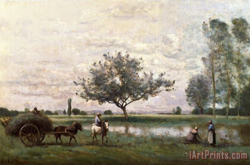 Haycart beside a River painting - Jean Baptiste Camille Corot Haycart beside a River Art Print
