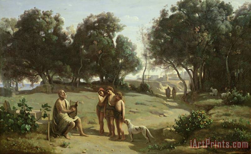 Jean Baptiste Camille Corot Homer and the Shepherds in a Landscape Art Painting