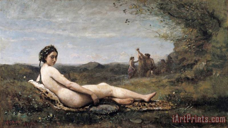 Repose painting - Jean Baptiste Camille Corot Repose Art Print