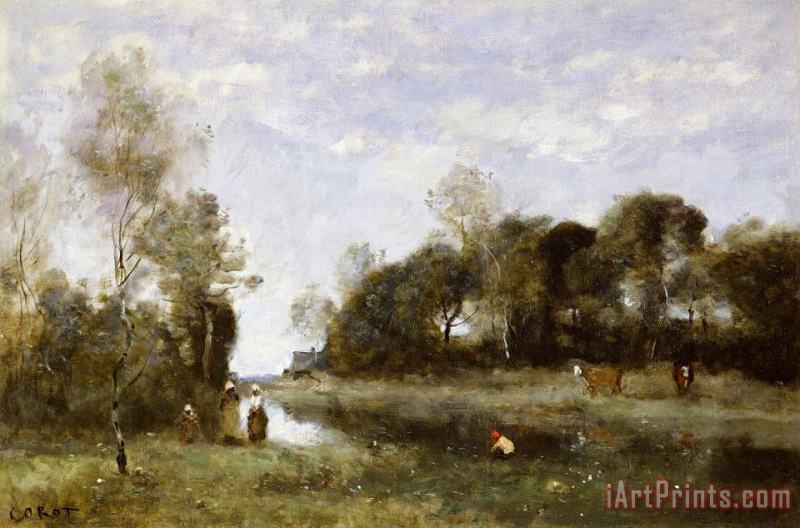 Souvenir of the Bresle at Incheville painting - Jean Baptiste Camille Corot Souvenir of the Bresle at Incheville Art Print