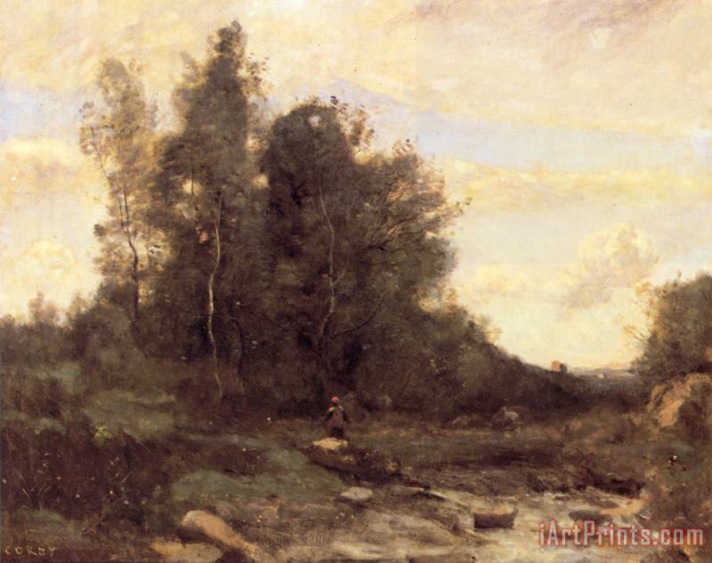 The Pierreaux Torrent (twilight) painting - Jean Baptiste Camille Corot The Pierreaux Torrent (twilight) Art Print