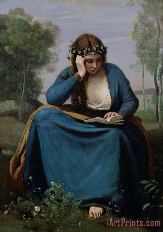Jean Baptiste Camille Corot The Reader Crowned with Flowers Art Print