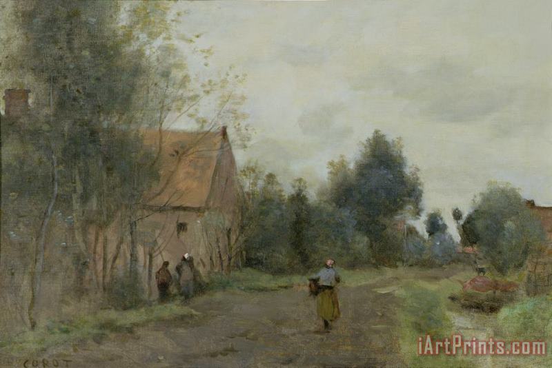 Jean Baptiste Camille Corot Village Street in the Morning Art Print