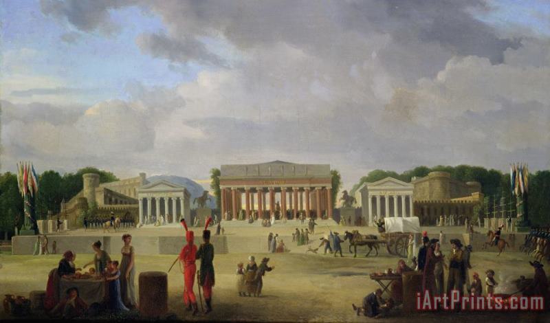 Jean Baptiste Louis Cazin View of the Grand Theatre Constructed in the Place de la Concorde for the Fete de la Paix Art Painting