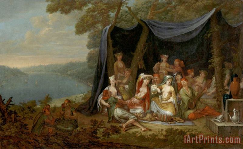 Jean Baptiste Vanmour Fete Champetre with Turkish Courtiers Under a Tent Art Painting