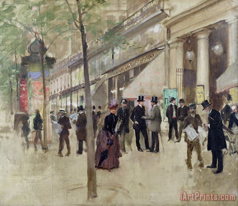 Jean Beraud The Boulevard Montmartre and the Theatre des Varietes Art Painting