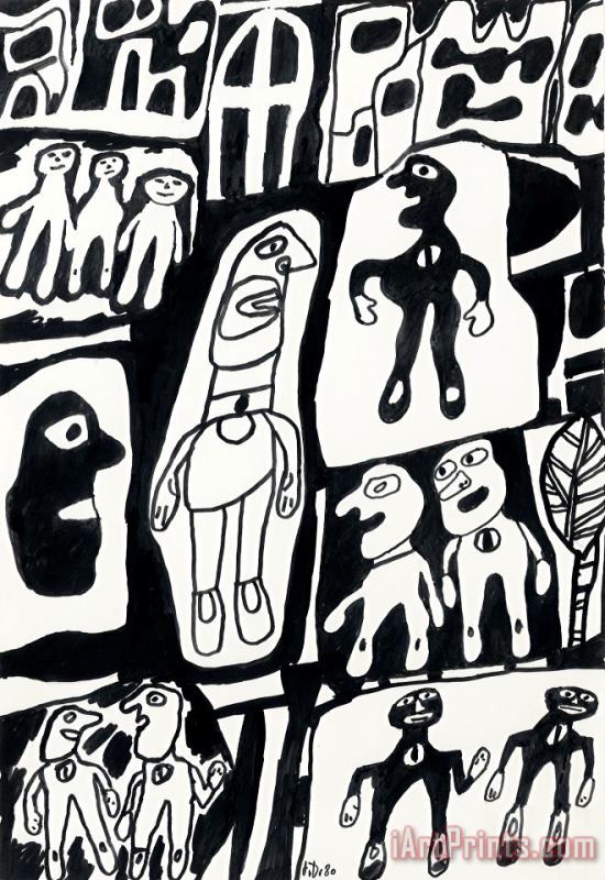 Jean Dubuffet Site Avec 12 Personnages Art Print
