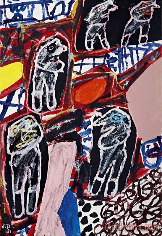 Jean Dubuffet Site Avec 5 Personnages, 1981 Art Painting