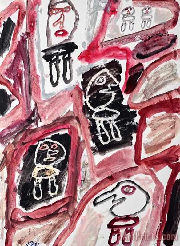 Jean Dubuffet Site Avec Six Personnages, 1981 Art Painting