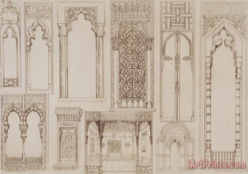 Islamic And Moorish Design For Shutters And Divans painting - Jean Francois Albanis de Beaumont Islamic And Moorish Design For Shutters And Divans Art Print