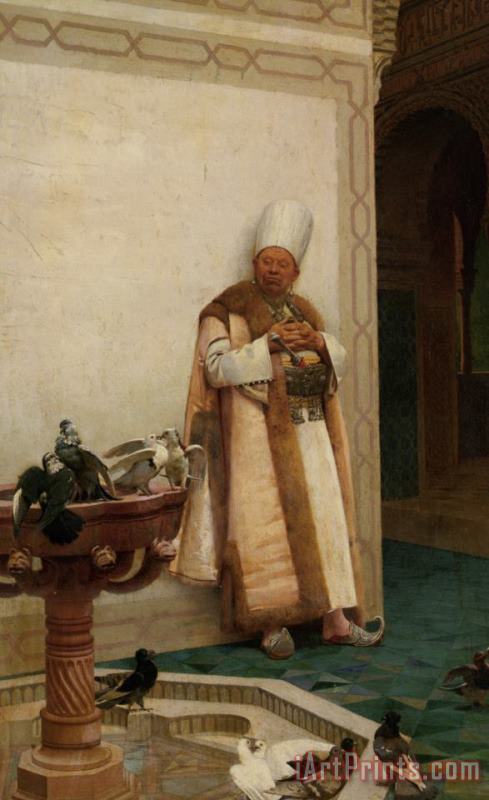 A Grand White Enuch Watching Doves painting - Jehan Georges Vibert A Grand White Enuch Watching Doves Art Print