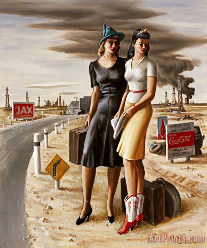 Jerry Bywaters Oil Field Girls Art Painting