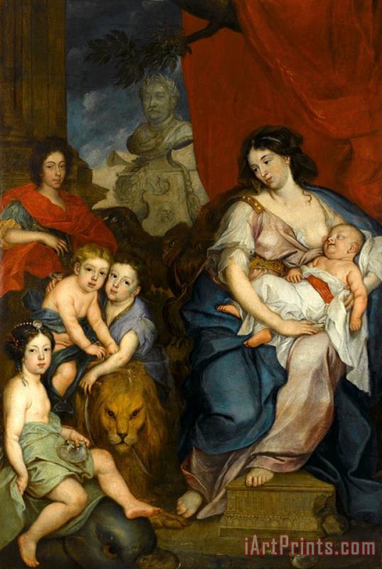 Portrait of Queen Maria Casimire with Children painting - Jerzy Eleuter Szymonowicz Siemiginowski Portrait of Queen Maria Casimire with Children Art Print