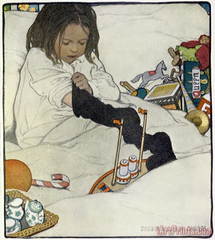 Opening The Christmas Stocking painting - Jessie Willcox Smith Opening The Christmas Stocking Art Print