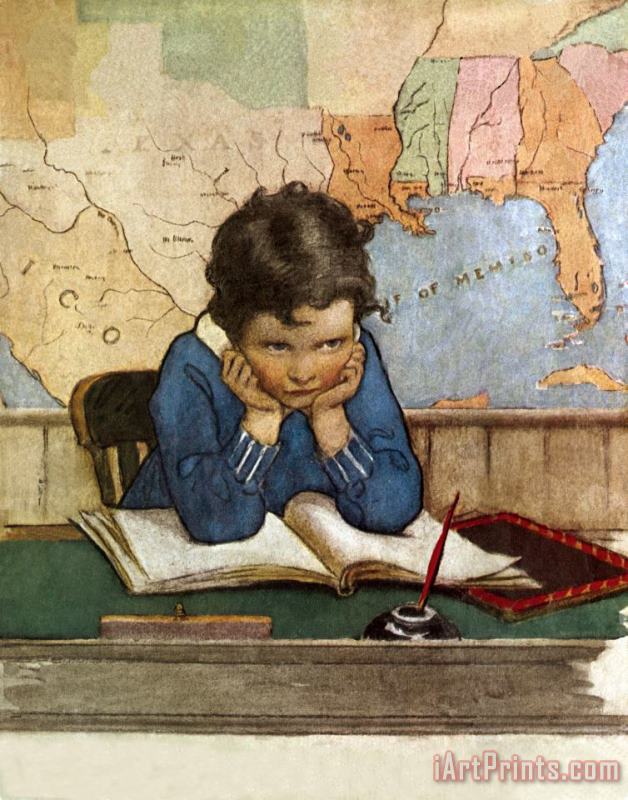 Jessie Willcox Smith Young Boy Day Dreaming at a School Desk Art Painting