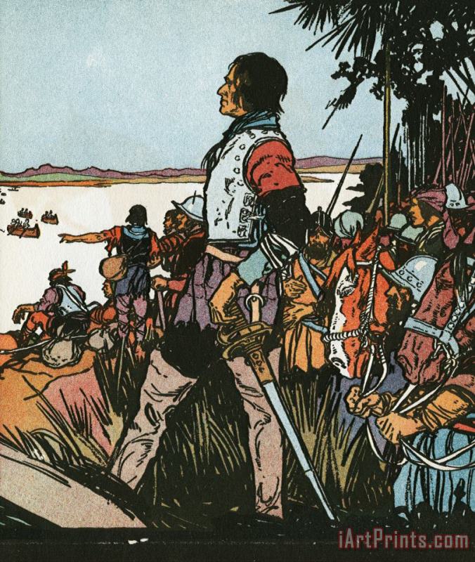 J.L. Kraemer Spanish Explorer And Conquistador Hernando De Soto Standing on Shore Art Print