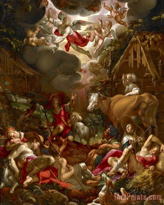 Annunciation to The Shepherds painting - Joachim Anthonisz Wtewael Annunciation to The Shepherds Art Print