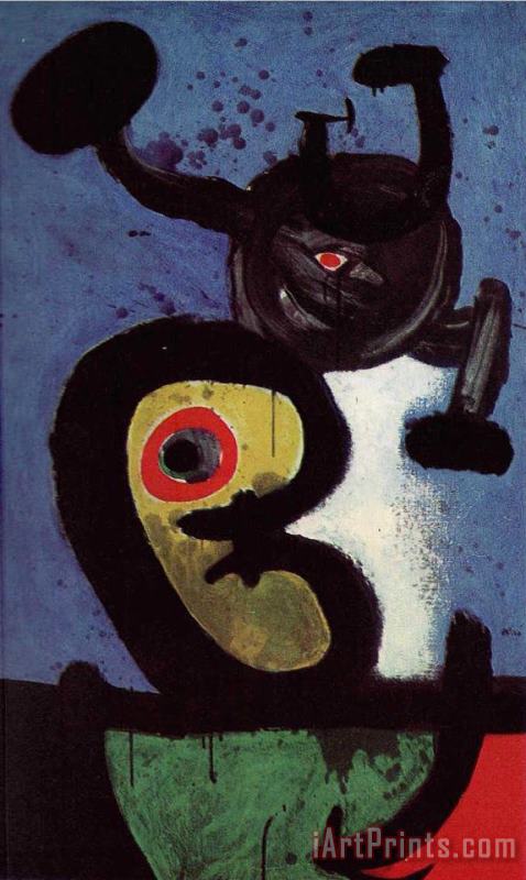 Character And Bird in The Night, 1967 painting - Joan Miro Character And Bird in The Night, 1967 Art Print