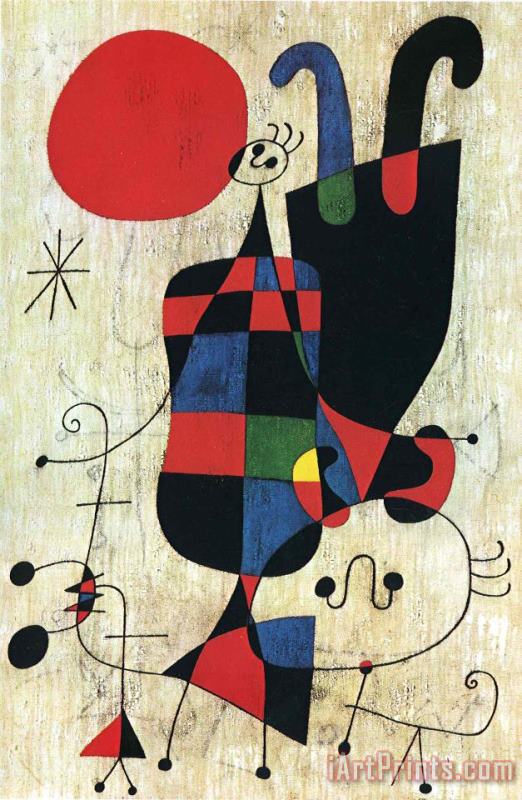 Figures And Dog in Front of The Sun painting - Joan Miro Figures And Dog in Front of The Sun Art Print