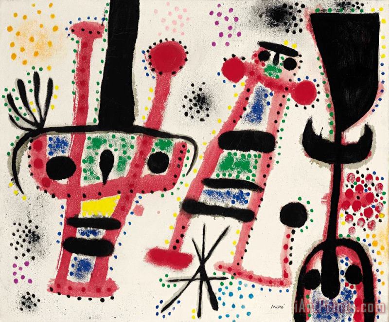 Joan Miro L'etoile Se Leve, Les Oiseaux S'envolent, Les Personnages Dansent, 1954 Art Painting
