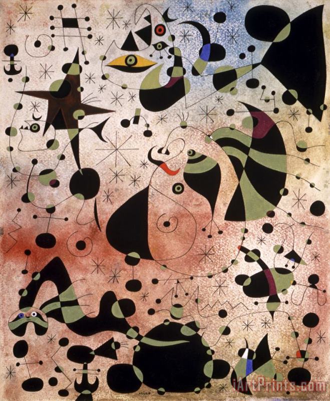 Joan Miro Woman Haunted by The Passage of The Bird Dragonfly Omen of Bad News Art Print