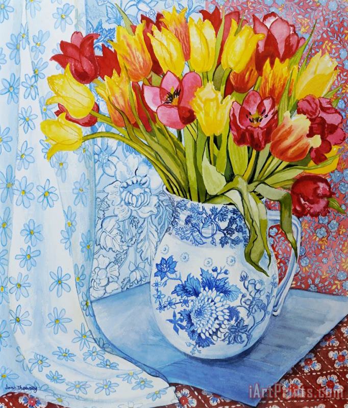 Red And Yellow Tulips In A Copeland Jug painting - Joan Thewsey Red And Yellow Tulips In A Copeland Jug Art Print