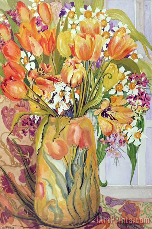 Tulips And Narcissi In An Art Nouveau Vase painting - Joan Thewsey Tulips And Narcissi In An Art Nouveau Vase Art Print