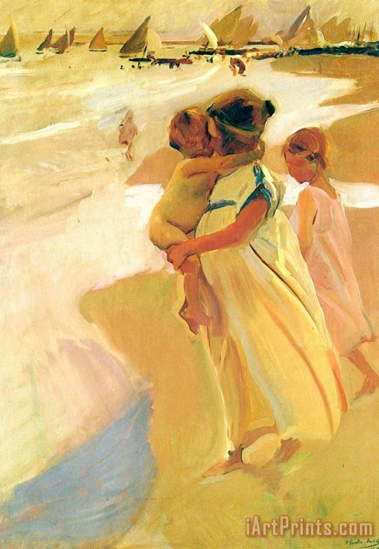Going for a Swim, Valencia painting - Joaquin Sorolla y Bastida Going for a Swim, Valencia Art Print